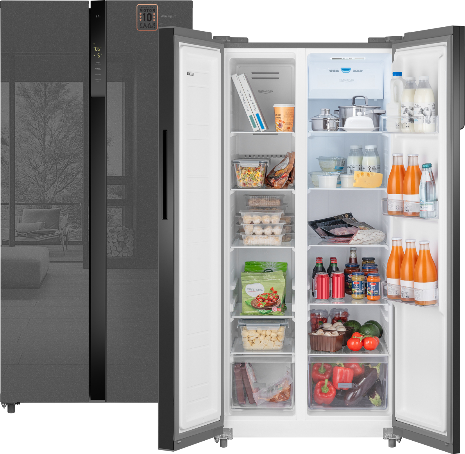 Холодильники Side-by-Side Weissgauff WSBS 500 Inverter NoFrost Bru Steel Glass