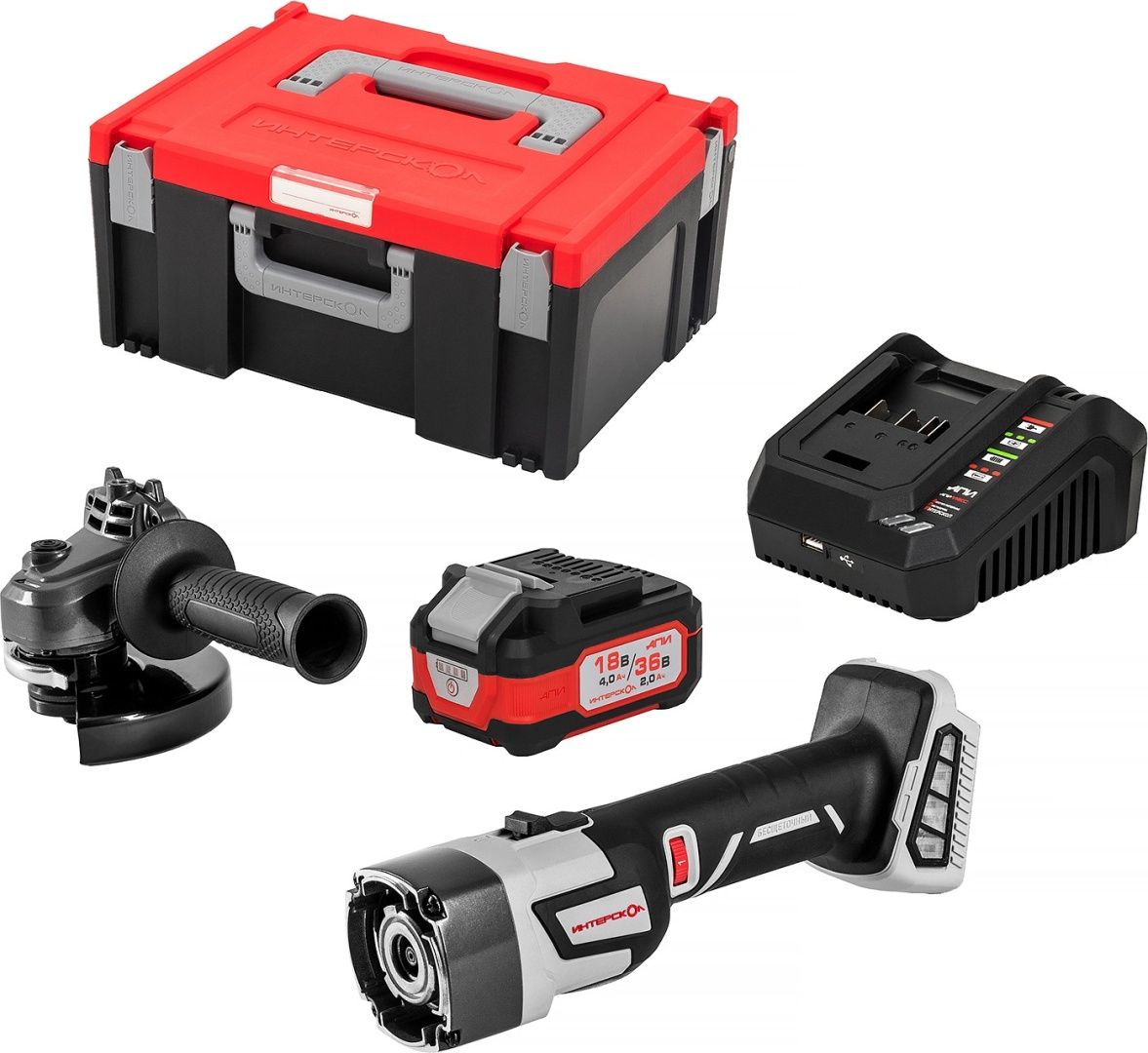 Угловая шлифмашина (болгарка) Интерскол УШМ-125/36ММ, арт. 900.4.1.42 (кейс, с 1 АКБ и ЗУ)