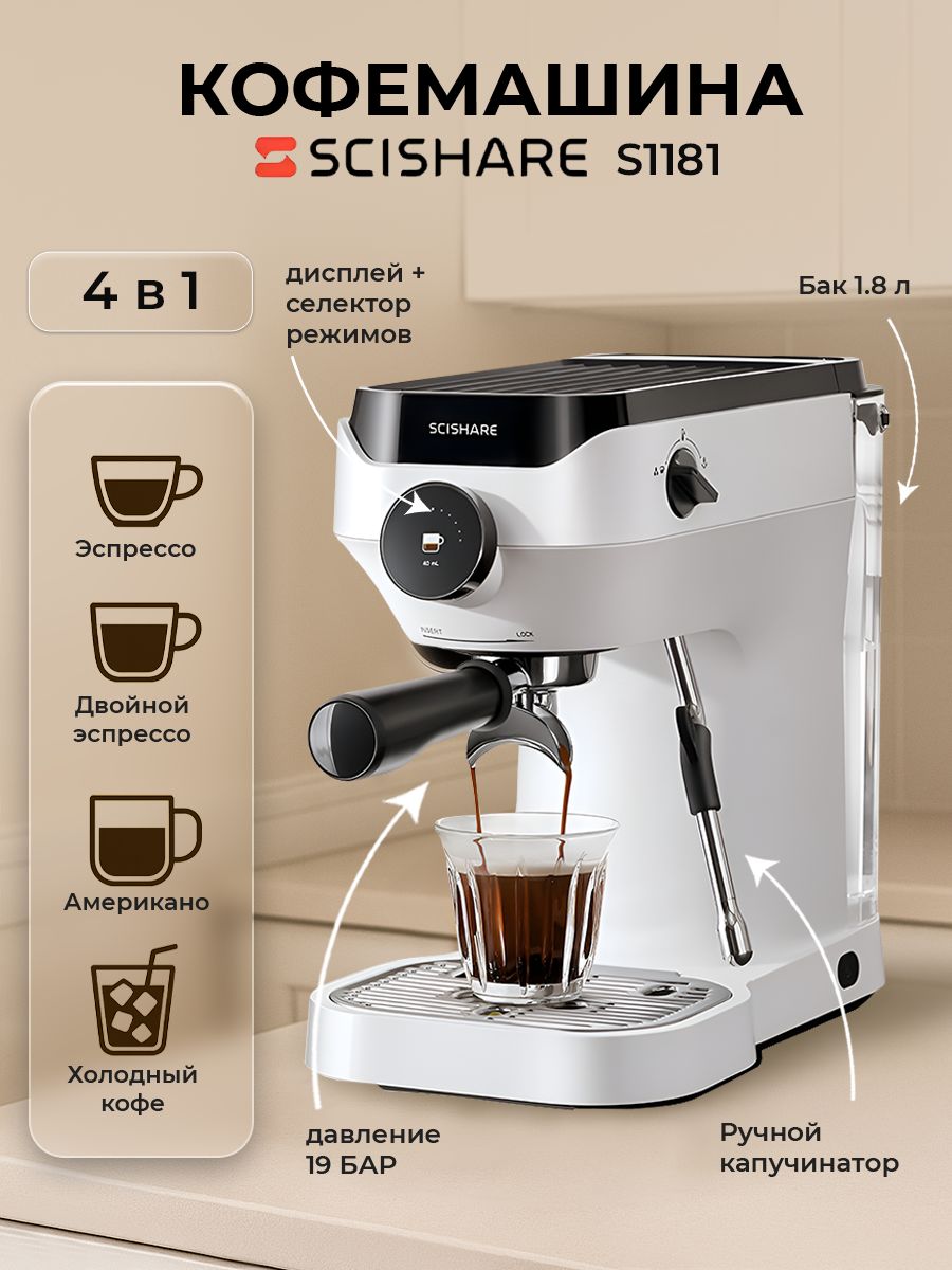 Кофемашина полуавтоматическая Xiaomi Scishare S1181 EU, белый