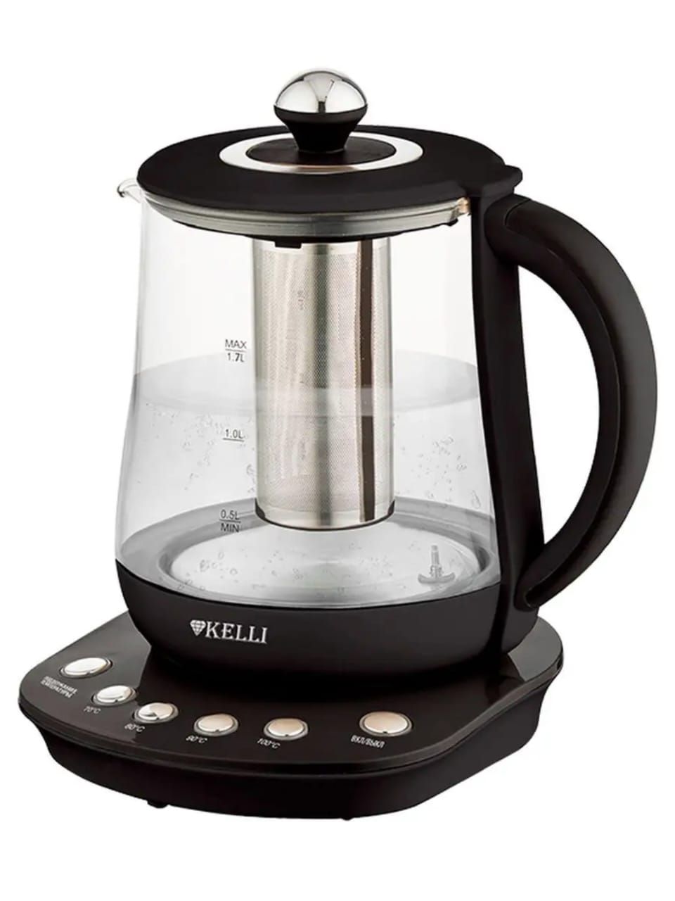 Чайник электрический Kelli KL-1377, черный (стекло)