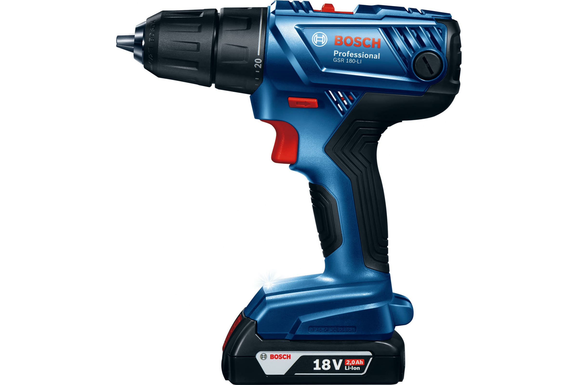 Дрель-шуруповерт аккумуляторная Bosch GSR 180-Li, АКБ 2.0 А/ч, ЗУ, арт. 06019F8125