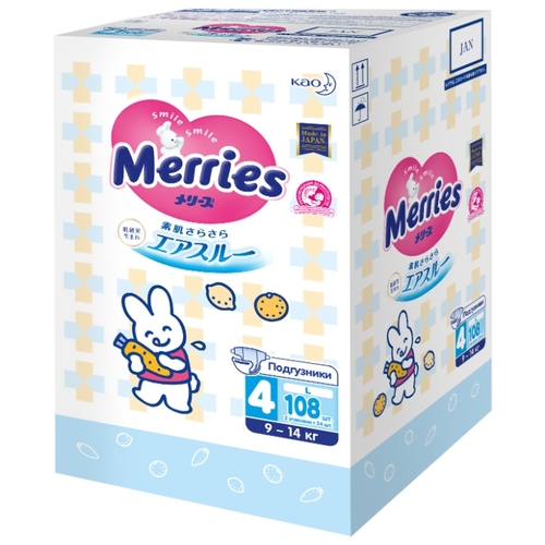 Merries подгузники L (9-14 кг) 108 шт.