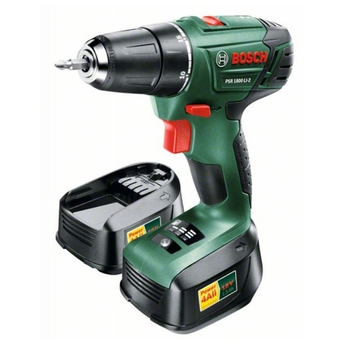 Дрель-шуруповерт аккумуляторная BOSCH PSR 1800 LI-2 1.5Ah x2 Case 38 Н·м 06039A310H