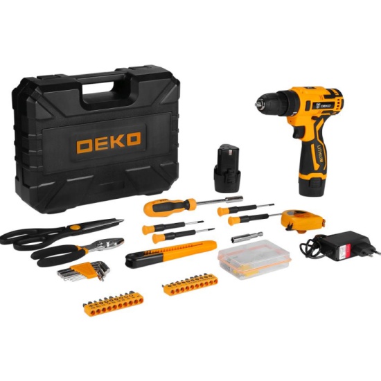 Дрель-шуруповерт аккумуляторная DEKO Banger 12v Li-Ion + набор инструмента  93 предмета, 2х2.0 Ач, з/у 063-4168