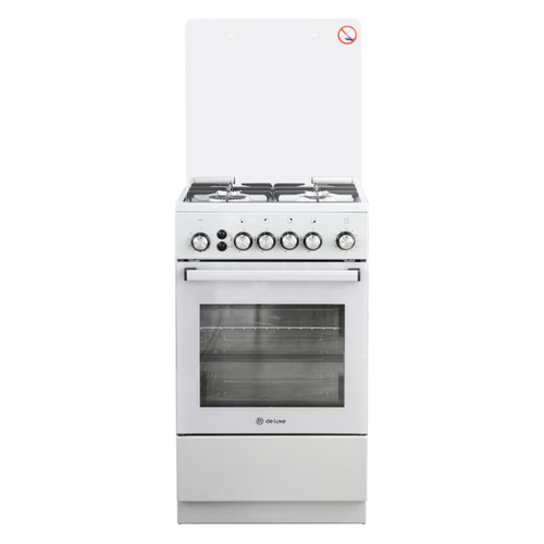 Плита Газовая De Luxe 5040.40г (кр) ЧР-012 белый (стеклянная крышка) реш.чугун