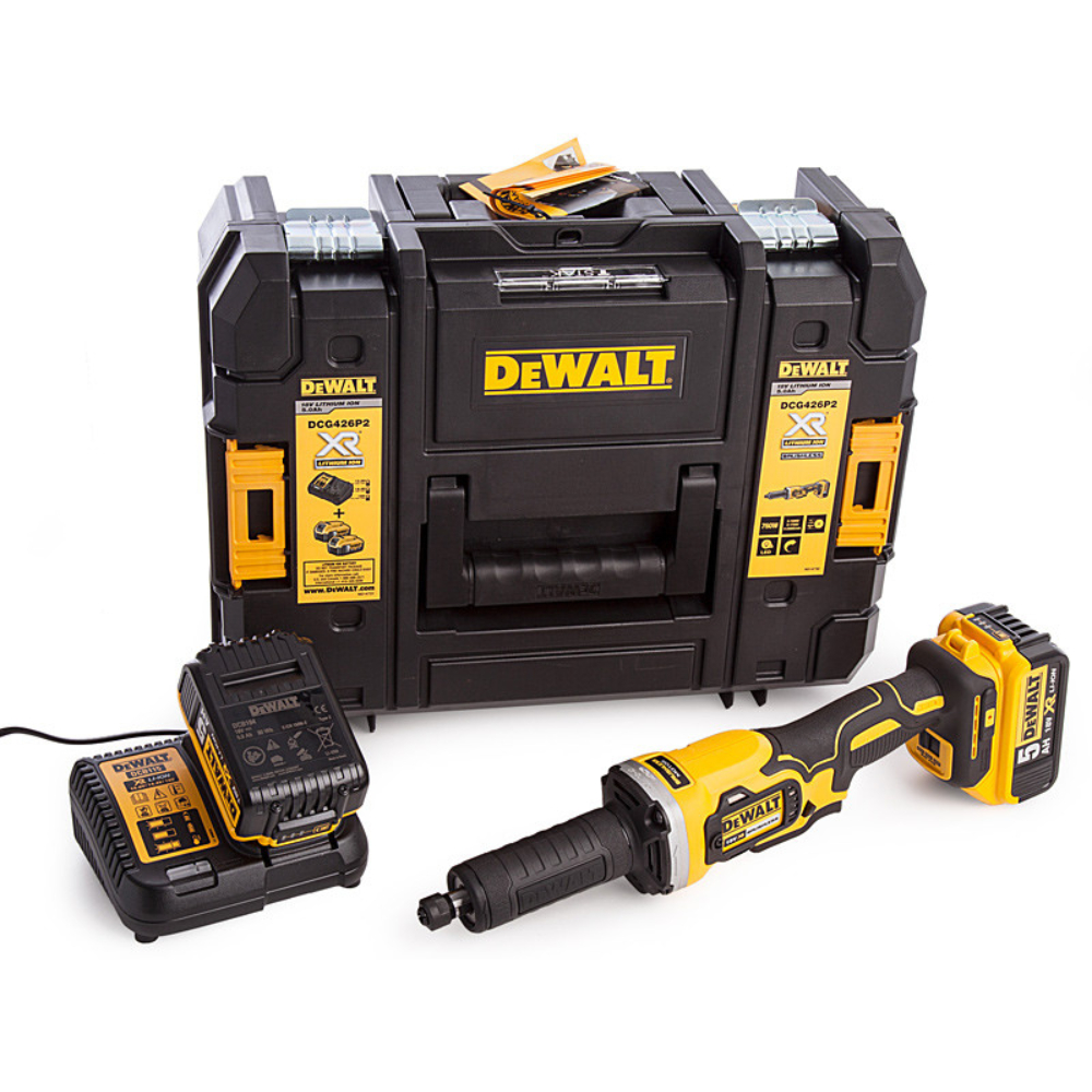 Прямошлифовальная машина DeWalt DCG426P2-QW (кейс, 2 АКБ и ЗУ)