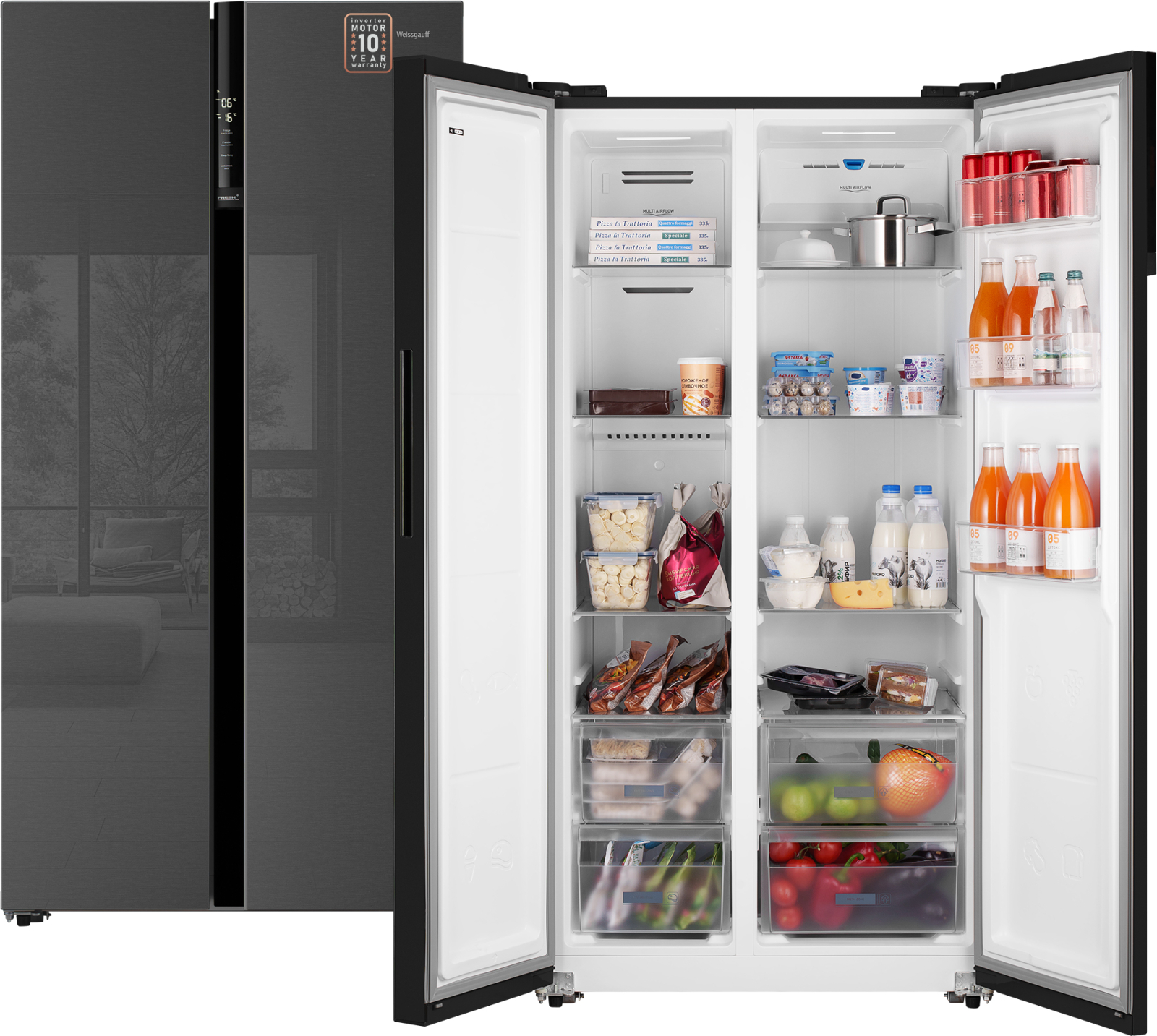 Холодильник Side-by-Side Weissgauff WSBS 600 NoFrost Inverter Inox Glass