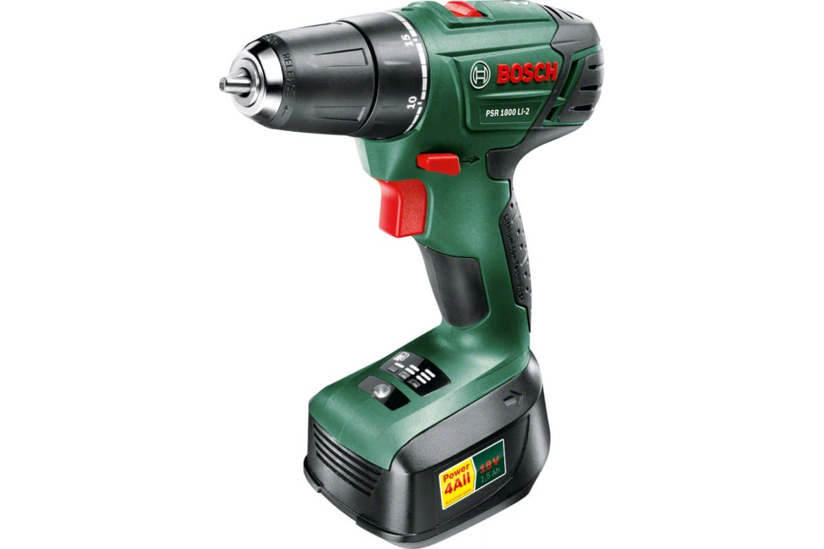 Дрель-шуруповерт Bosch PSR 1800 LI-2, аккумуляторная, в кейсе, 06039A310U