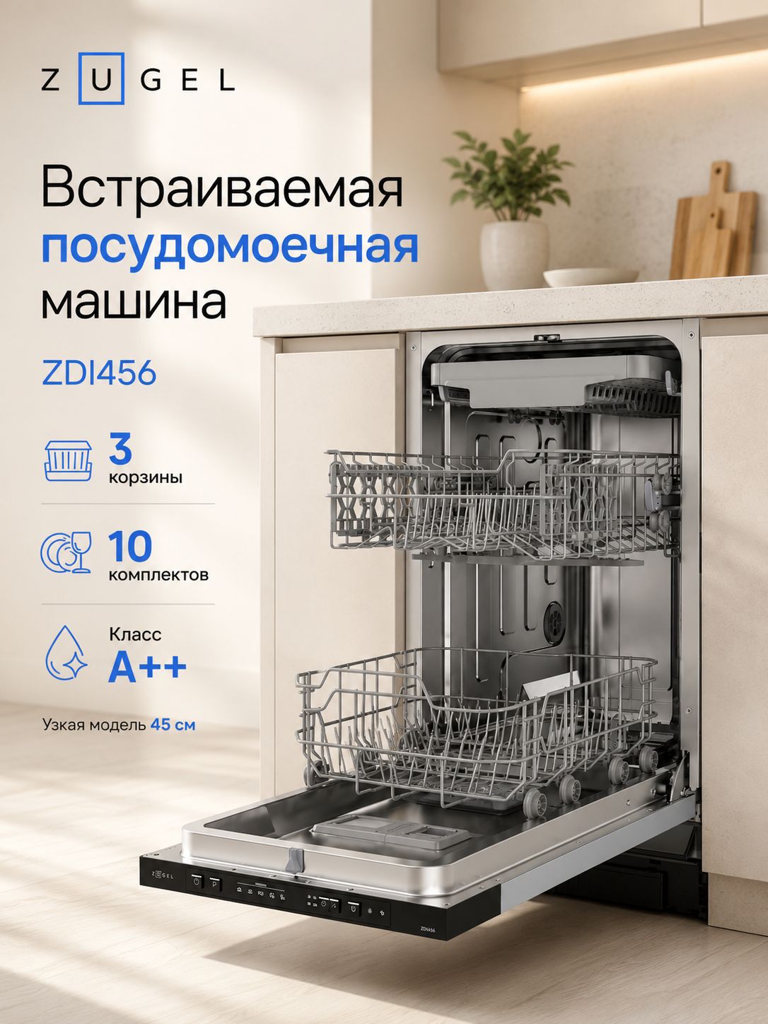 Посудомоечная машина встраиваемая ZUGEL ZDI456