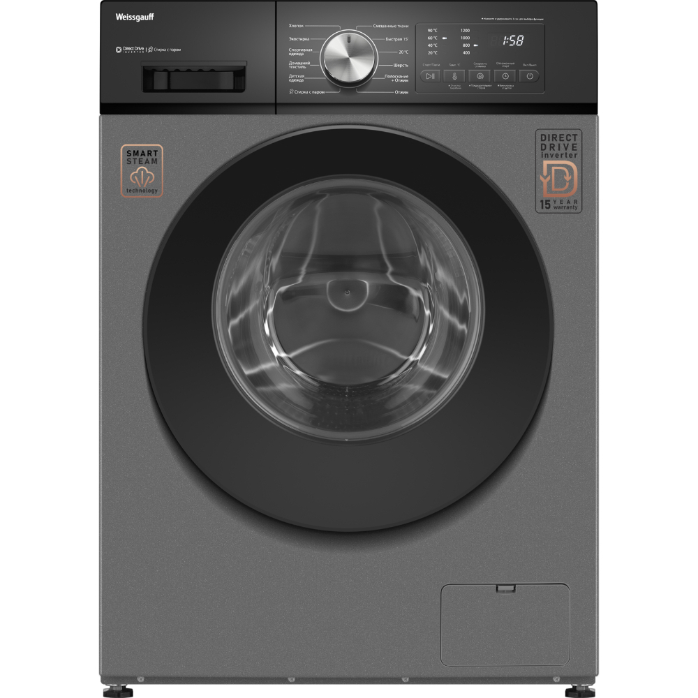 Стиральная машина Weissgauff WM 45127 Direct Drive Inverter Steam Deep Grey