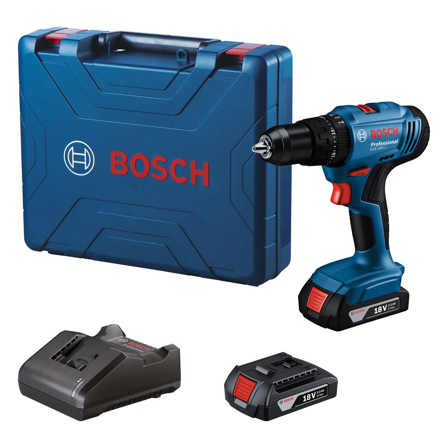 Дрель-шуруповерт аккумуляторная Bosch GSB 183-LI, арт. 06019K9100 (кейс, с 2 АКБ и ЗУ)