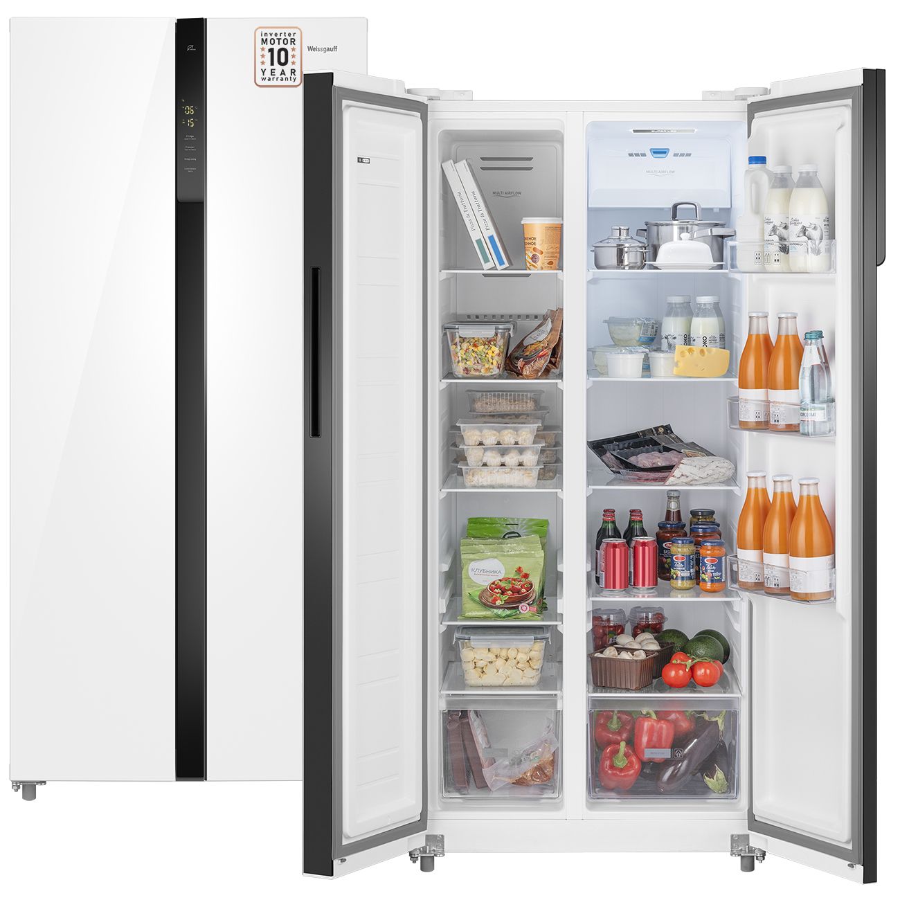 Холодильник Side-by-Side Weissgauff WSBS 500 Inverter NoFrost White Glass