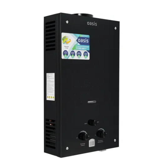 Водонагреватель газовый проточный Oasis Glass 20 KG, черный