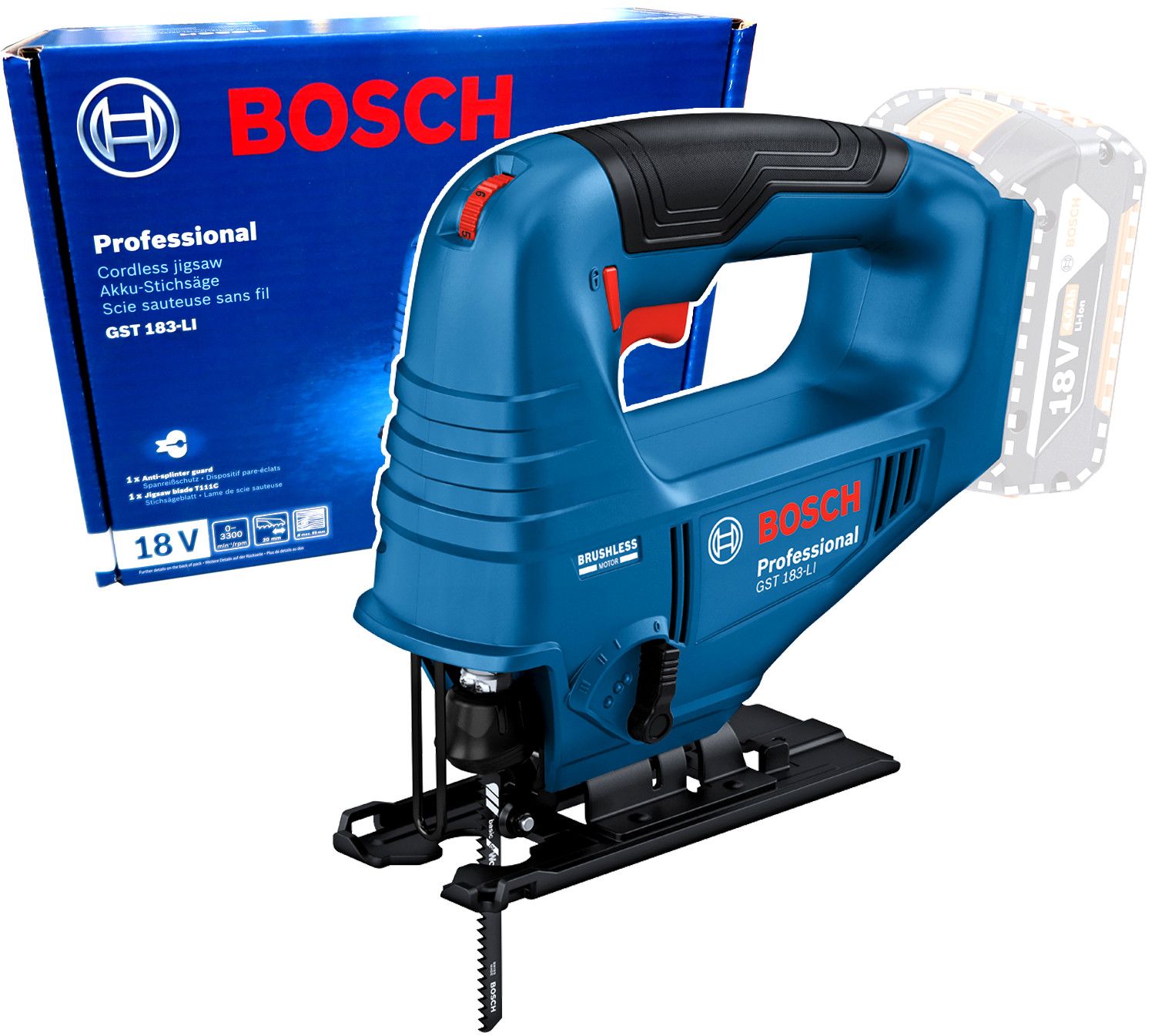 Лобзик аккумуляторный Bosch GST 183-LI, арт 06015B7020 (кейс, без АКБ и ЗУ)