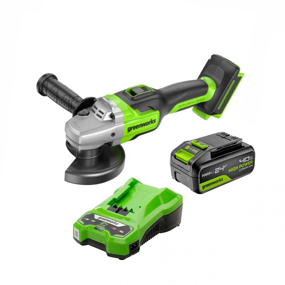Угловая шлифмашина (болгарка) аккумуляторная GreenWorks GD24AG, арт. 3200207CUB (1 АКБ и ЗУ)