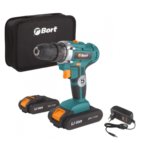 Дрель-шуруповерт аккумуляторная Bort BAB-24UX2LI-FDK Li-Ion 2.0 А 24 В х2 сумка 35 Н·м