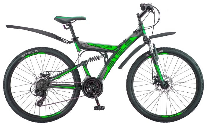 Горный MTB велосипед STELS Focus MD 21-sp 26 V010 2019 черный/зеленый
