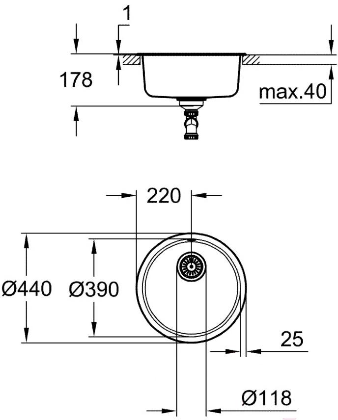 Врезная кухонная мойка Grohe K200 31720SD0 44х44см нержавеющая сталь