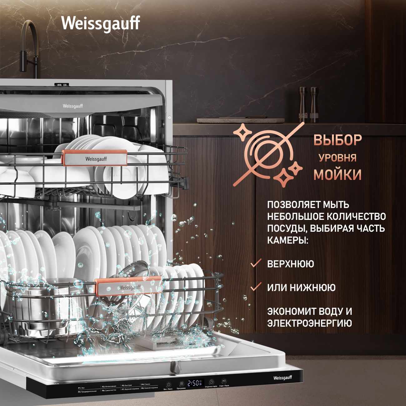 Посудомоечная машина встраиваемая Weissgauff BDW 6038 D Inverter Autoopen