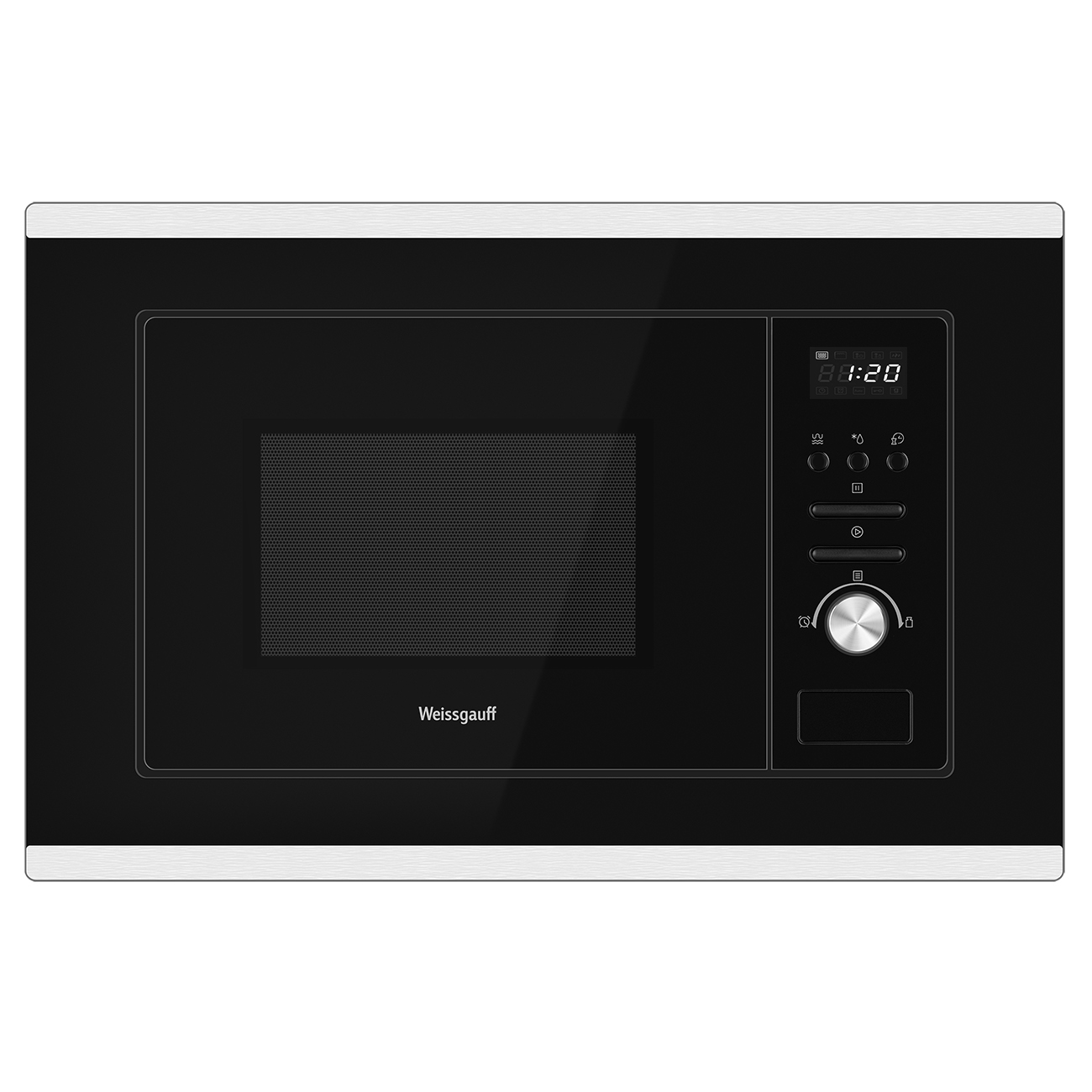 Микроволновая печь встраиваемая Weissgauff BMWO-207 Grill, черный/нержавеющая сталь