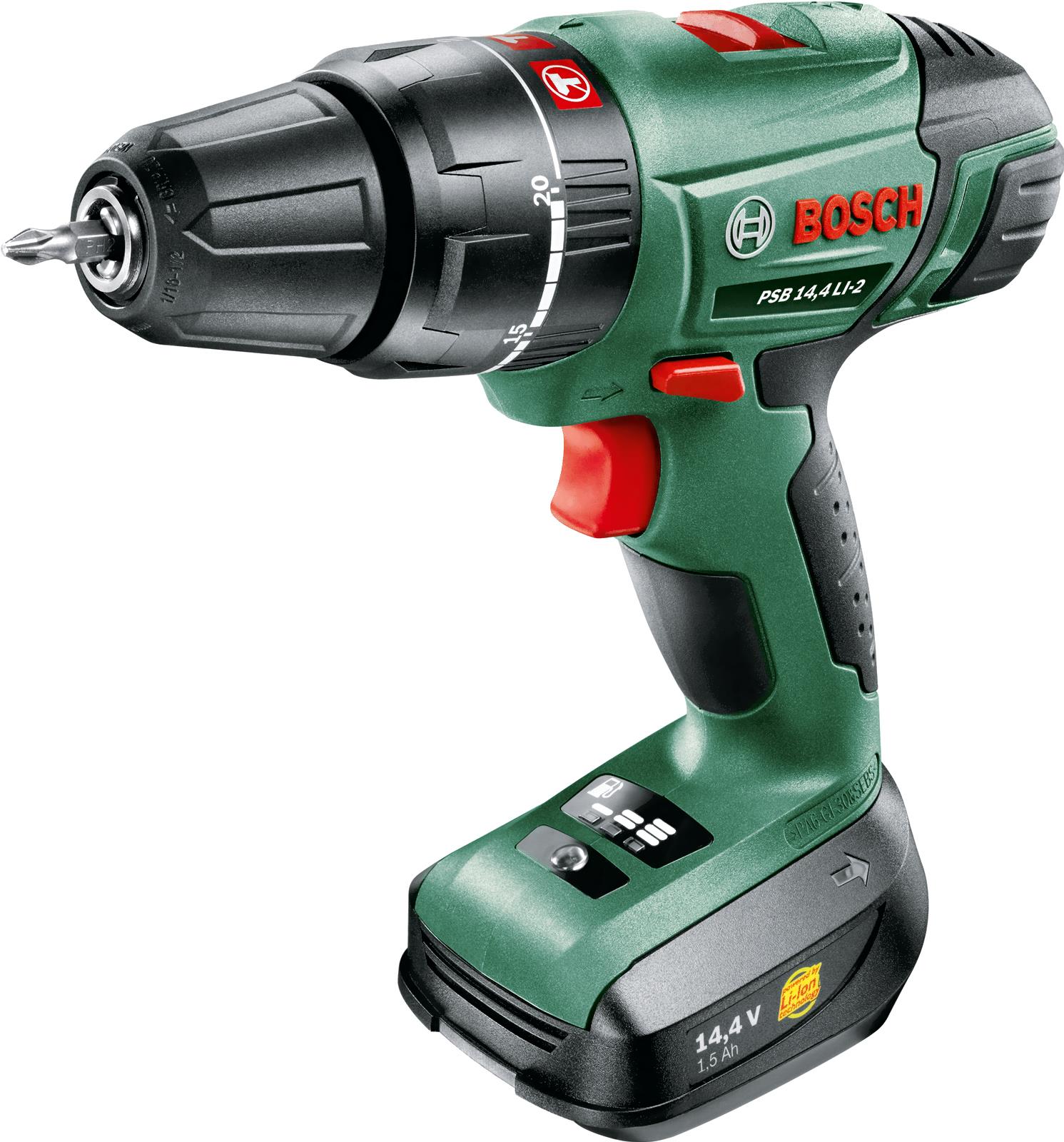 Дрель-шуруповерт ударная аккумуляторная BOSCH PSB 14,4 LI-2 2.5Ah x1 Case 50 Н·м 0.603.982.408