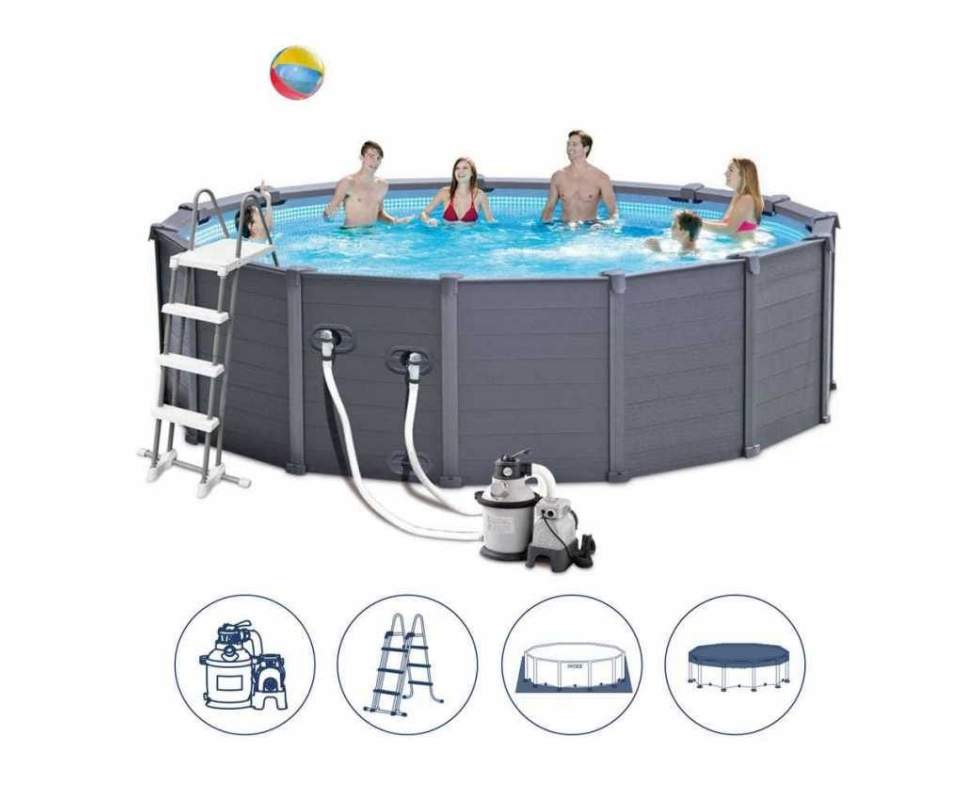 Бассейн каркасный Intex Graphite Gray Panel 26384 478х124 см