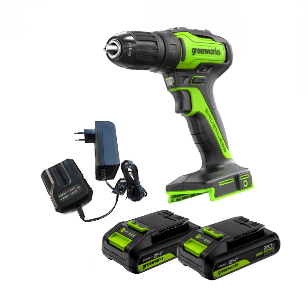 Дрель-шуруповерт аккумуляторная GreenWorks GD24DD35, арт. 3704007CUC (с 2 АКБ и ЗУ)
