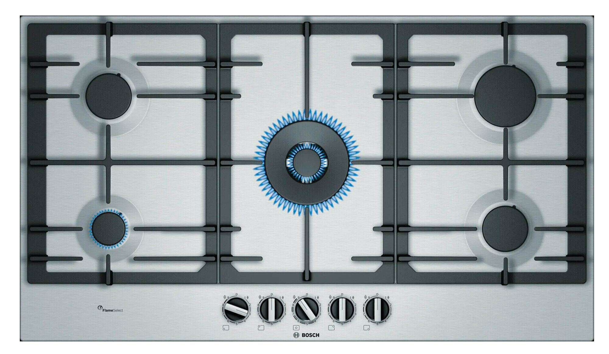Варочная панель газовая BOSCH PCR9A5B90M нержавеющая сталь