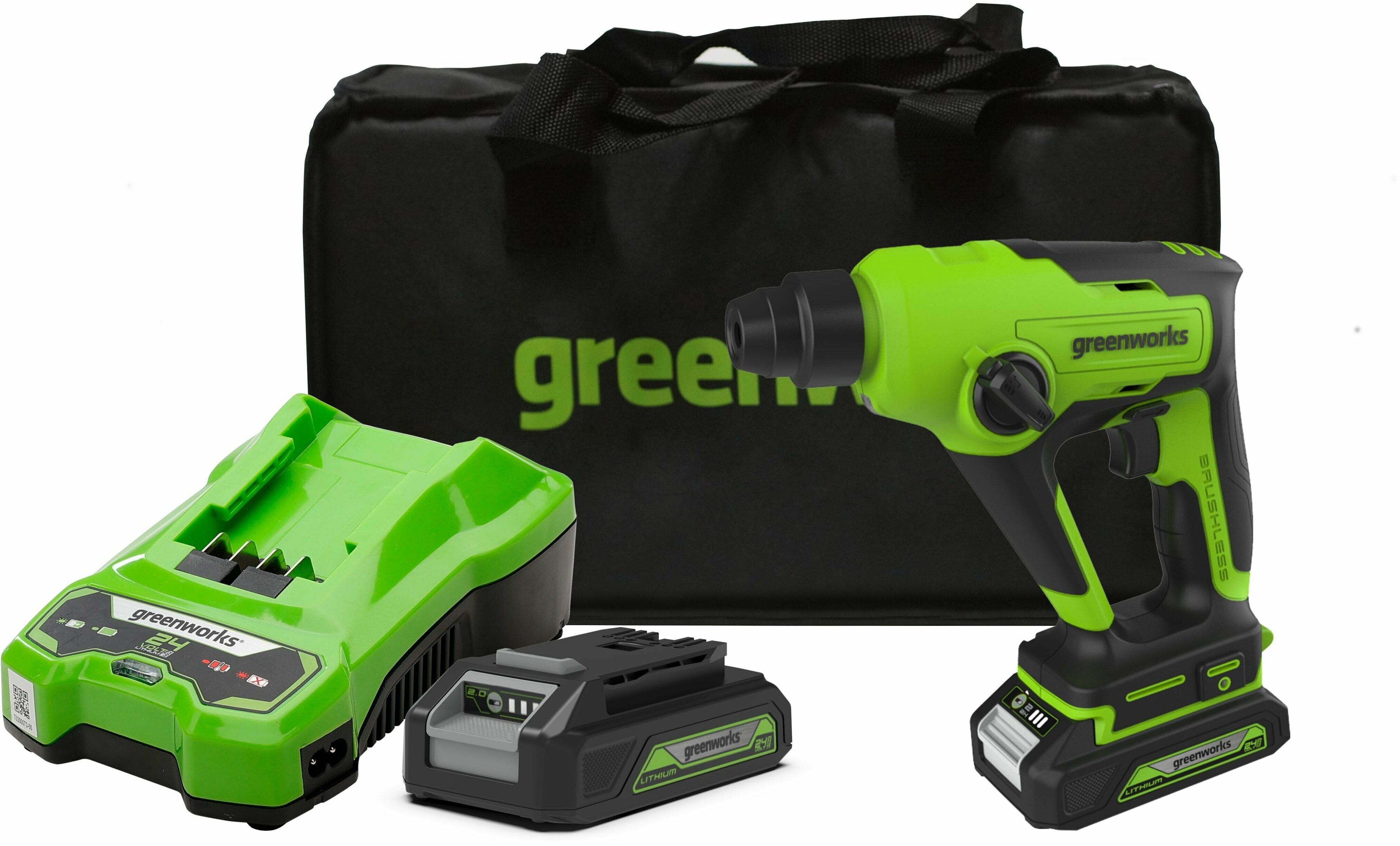Перфоратор Greenworks GD24SDS1K2, арт.3803107UA (АКБ 2Ач, ЗУ)